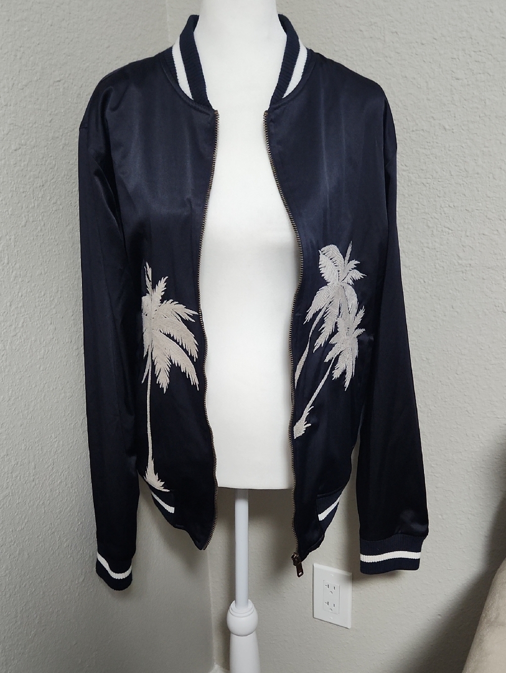 Zara Man Palm Tree Embroidered Bomber Jacket